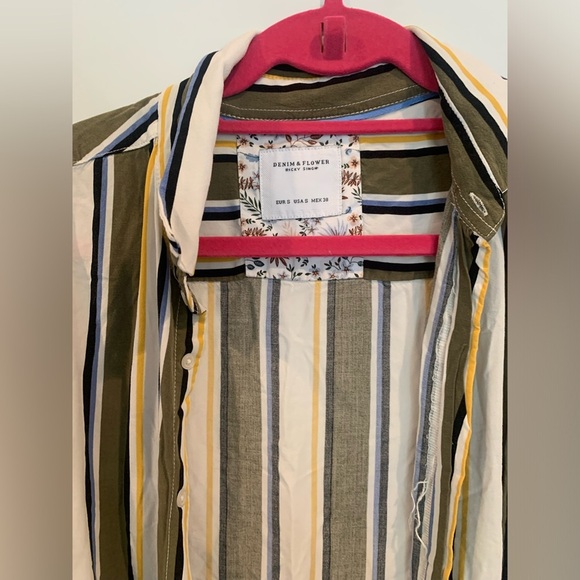 EUC DENIM & FLOWER STRIPED BUTTON DOWN - Picture 2 of 4